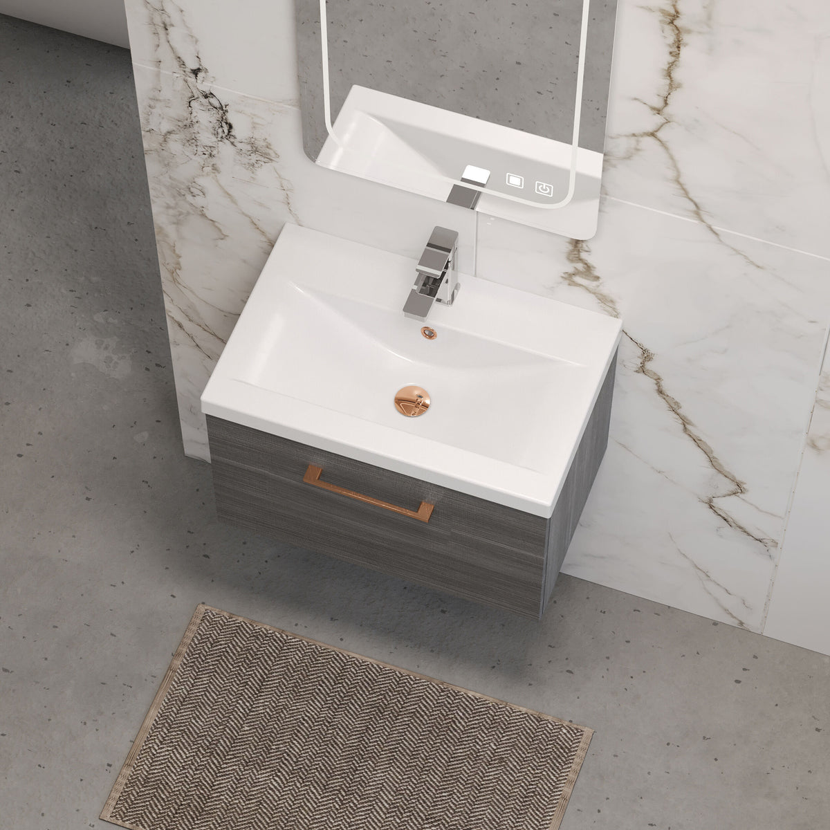[BFLE522AH019] Bramshall Wall Hung 1 Drawer Vanity Unit with Mid-Edge Ceramic Basin 600mm - Lifestyle 2