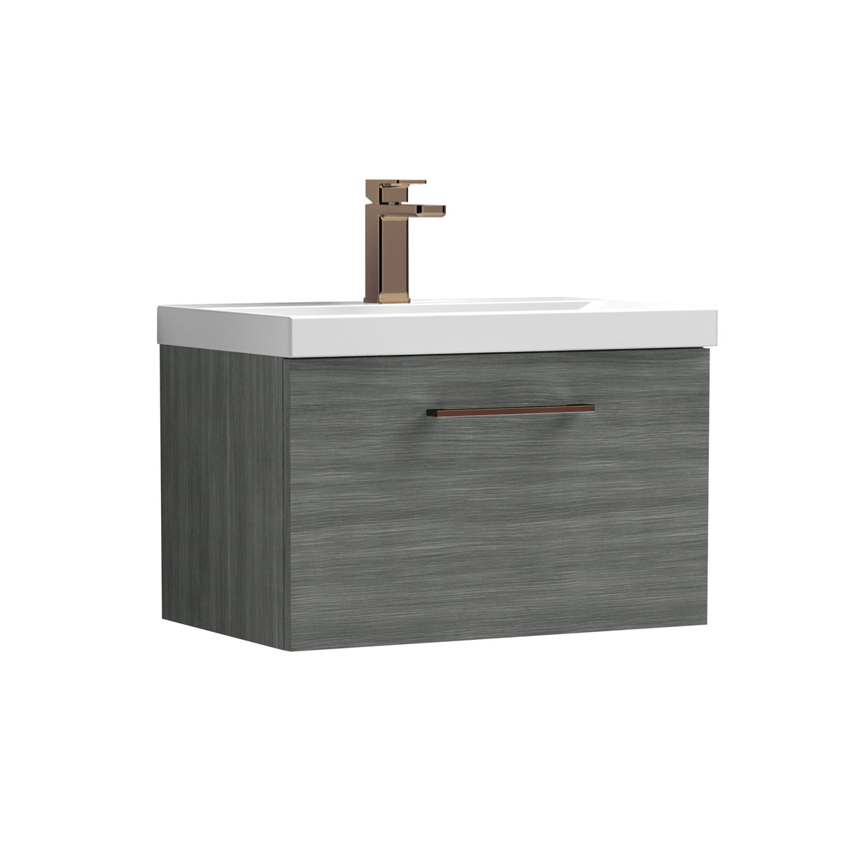 Wall Hung 1 Drawer Vanity Unit with Mid-Edge Ceramic Basin - Choice of Colour, Handle Finish and Size