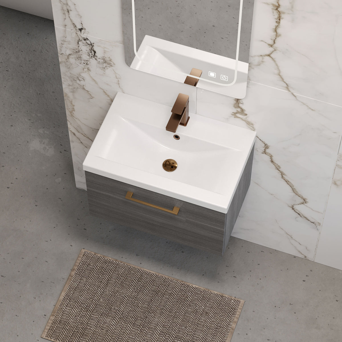 [BFLE522AH1516] Bramshall Wall Hung 1 Drawer Vanity Unit with Mid-Edge Ceramic Basin 600mm - Lifestyle 2