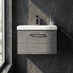 [BFLE522AH1516] Bramshall Wall Hung 1 Drawer Vanity Unit with Mid-Edge Ceramic Basin 600mm - Studio Shot