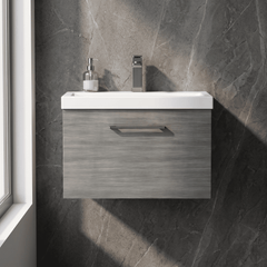 [BFLE522AH716] Bramshall Wall Hung 1 Drawer Vanity Unit with Mid-Edge Ceramic Basin 600mm - Studio Shot
