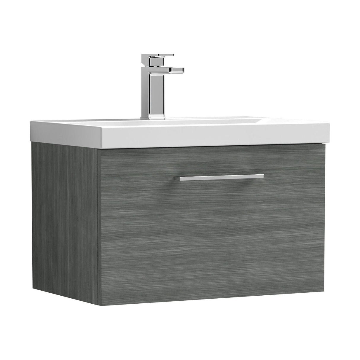 [BFLE522A] Bramshall Wall Hung 1 Drawer Vanity Unit with Mid-Edge Ceramic Basin - Choice of Colour, Handle Finish and Size - Cutout