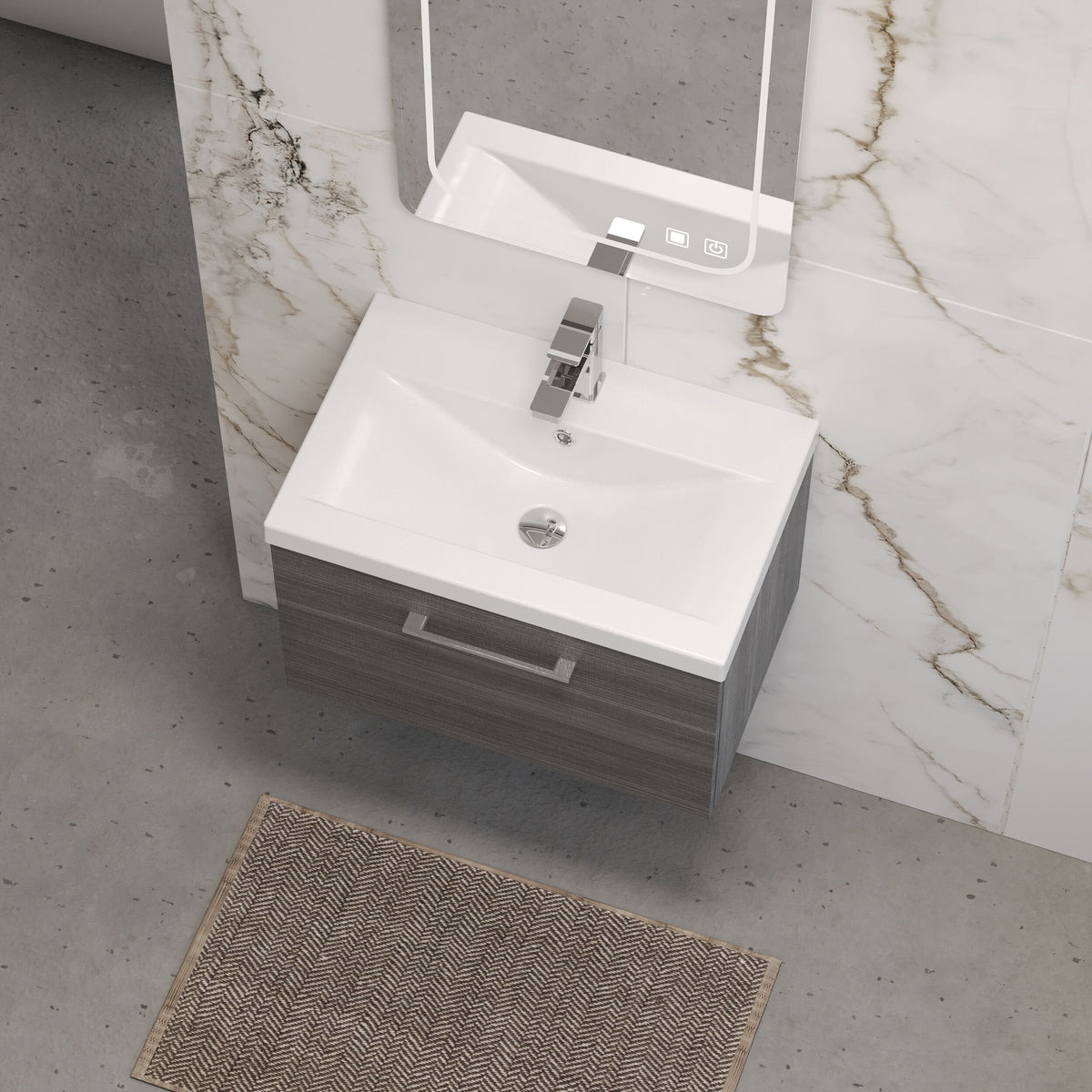 [BFLE522A] Bramshall Wall Hung 1 Drawer Vanity Unit with Mid-Edge Ceramic Basin 600mm - Lifestyle 2