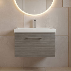 [BFLE522A] Bramshall Wall Hung 1 Drawer Vanity Unit with Mid-Edge Ceramic Basin - Choice of Colour, Handle Finish and Size - Silo
