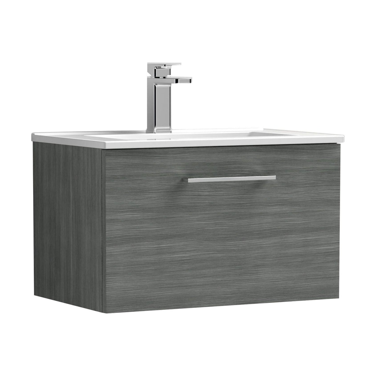 [BFLE522B] Balterley  Contemporary Bathroom 1 Soft Close Drawer & Minimalist Wall Hung Vanity Unit Basin, Anthracite Woodgrain, 600mm - Cutout
