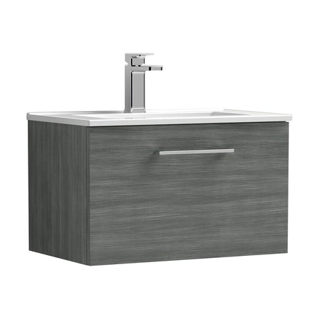 [BFLE522B] Balterley  Contemporary Bathroom 1 Soft Close Drawer & Minimalist Wall Hung Vanity Unit Basin, Anthracite Woodgrain, 600mm - Cutout