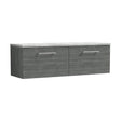 [BFLE522LBG2] Balterley Level 1200mm Wall Hung 2 Drawer Vanity Unit & Laminate Worktop for Contemporary Bathroom Storage - Anthracite Woodgrain - Cutout