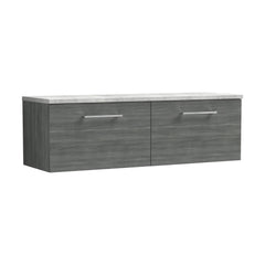 [BFLE522LBG2] Balterley Level 1200mm Wall Hung 2 Drawer Vanity Unit & Laminate Worktop for Contemporary Bathroom Storage - Anthracite Woodgrain - Cutout