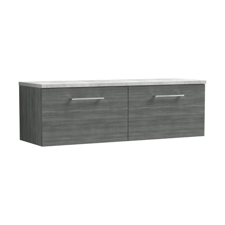 [BFLE522LBG2] Balterley Level 1200mm Wall Hung 2 Drawer Vanity Unit & Laminate Worktop for Contemporary Bathroom Storage - Anthracite Woodgrain - Cutout