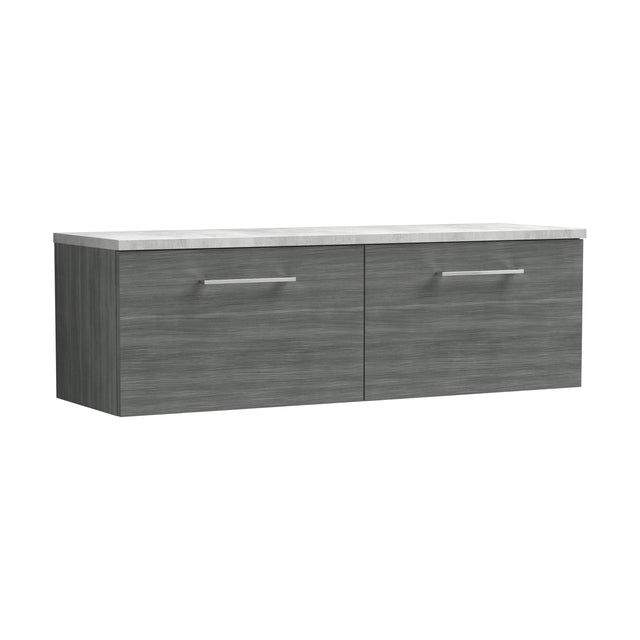 [BFLE522LBG2] Balterley Level 1200mm Wall Hung 2 Drawer Vanity Unit & Laminate Worktop for Contemporary Bathroom Storage - Anthracite Woodgrain - Cutout