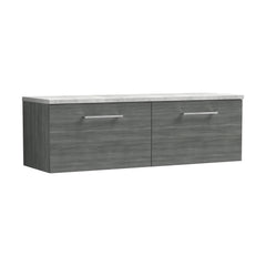 [BFLE522LBG2] Bramshall Wall Hung 2 Drawer Vanity Unit with Bellato Grey Laminate Worktop, 1200mm, Choice of Colour - Cutout