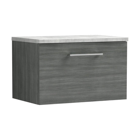 [BFLE522LBG] Bramshall Contemporary 1 Drawer Wall Hung Vanity Unit with Bellato Grey Laminate Worktop, Choice of Size and Colour - Cutout