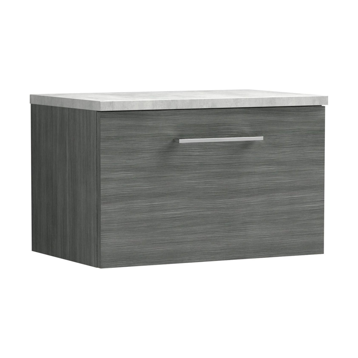 [BFLE522LBG] Balterley Level 600mm Wall Hung 1 Drawer Vanity Unit with Laminate Worktop for Modern Bathroom Storage - Anthracite Woodgrain - Cutout
