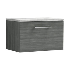 [BFLE522LBG] Balterley Level 600mm Wall Hung 1 Drawer Vanity Unit with Laminate Worktop for Modern Bathroom Storage - Anthracite Woodgrain - Cutout