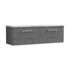 [BFLE522LCM2] Bramshall Contemporary 2 Drawer Wall Hung Vanity Unit with Carrera Marble Laminate Worktop, 1200mm, Choice of Colour - Cutout