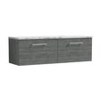 [BFLE522LCM2] Balterley Level 1200mm Wall Hung 2 Drawer Vanity Unit with Laminate Worktop for Modern Bathroom Storage - Anthracite Woodgrain - Cutout