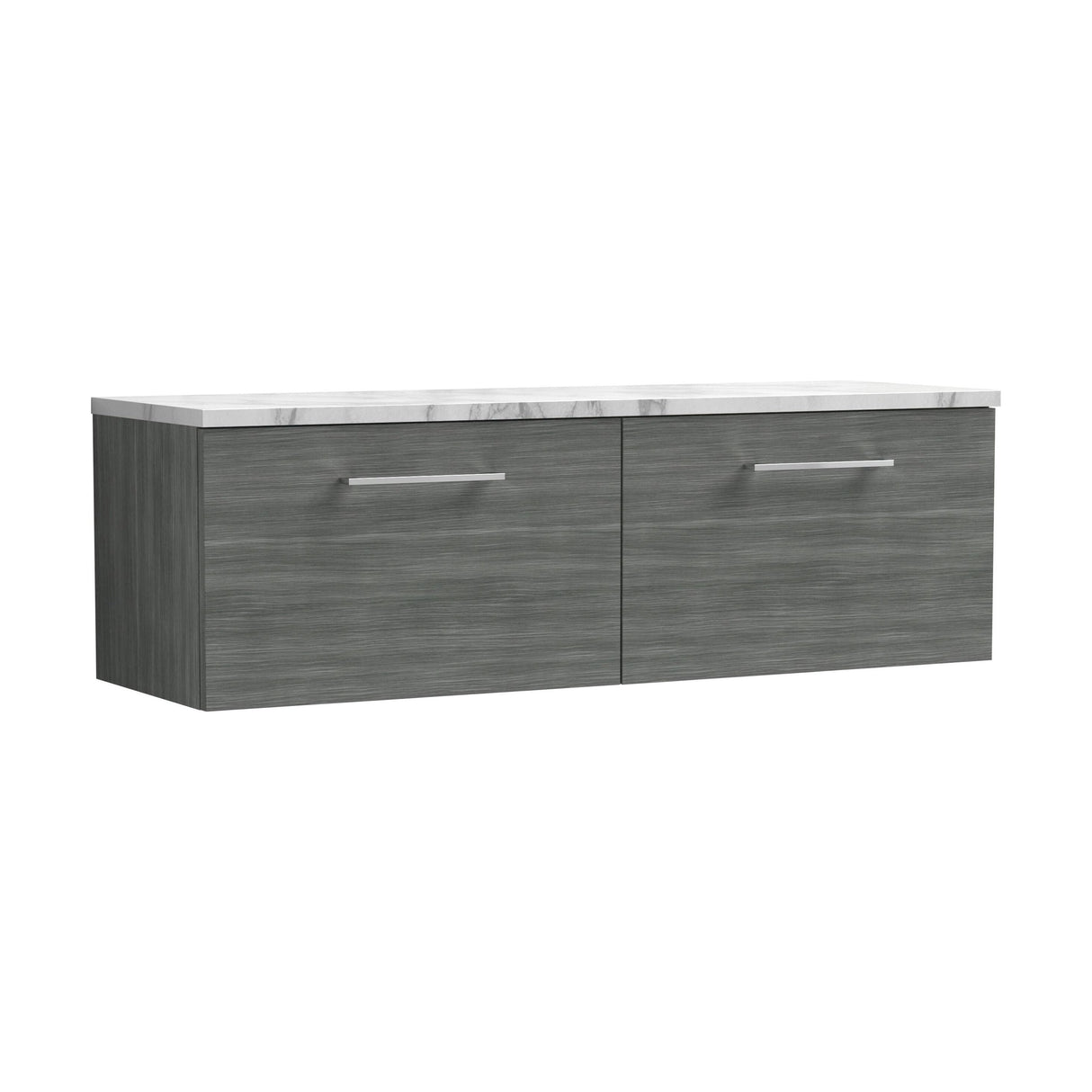 [BFLE522LCM2] Balterley Level 1200mm Wall Hung 2 Drawer Vanity Unit with Laminate Worktop for Modern Bathroom Storage - Anthracite Woodgrain - Cutout