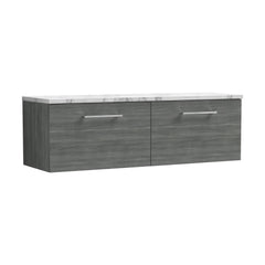 [BFLE522LCM2] Balterley Level 1200mm Wall Hung 2 Drawer Vanity Unit with Laminate Worktop for Modern Bathroom Storage - Anthracite Woodgrain - Cutout