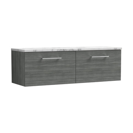 [BFLE522LCM2] Balterley Level 1200mm Wall Hung 2 Drawer Vanity Unit with Laminate Worktop for Modern Bathroom Storage - Anthracite Woodgrain - Cutout