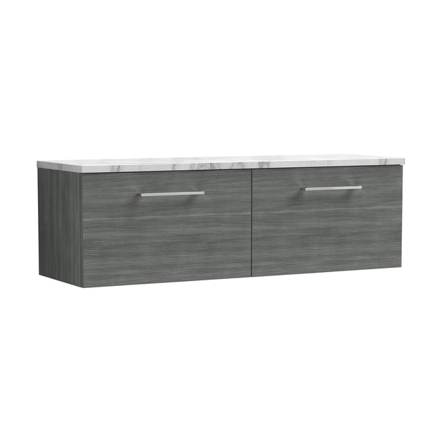 [BFLE522LCM2] Balterley Level 1200mm Wall Hung 2 Drawer Vanity Unit with Laminate Worktop for Modern Bathroom Storage - Anthracite Woodgrain - Cutout
