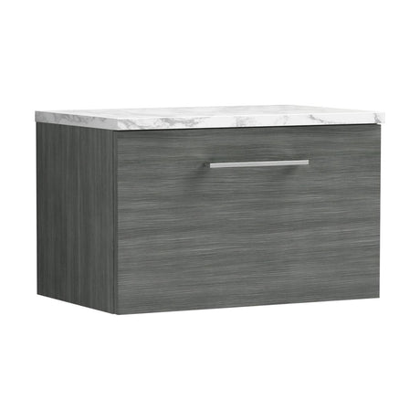 [BFLE522LCM] Balterley Level 600mm Wall Hung 1 Drawer Vanity Unit & Laminate Worktop for Contemporary Bathroom Storage - Anthracite Woodgrain - Cutout