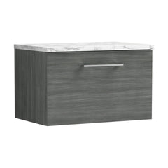 [BFLE522LCM] Bramshall Contemporary 1 Drawer Wall Hung Vanity Unit with Carrera Marble Laminate Worktop, Choice of Size and Colour - Cutout