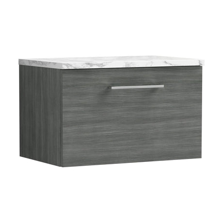[BFLE522LCM] Bramshall Contemporary 1 Drawer Wall Hung Vanity Unit with Carrera Marble Laminate Worktop, Choice of Size and Colour - Cutout