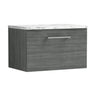 [BFLE522LCM] Bramshall Contemporary 1 Drawer Wall Hung Vanity Unit with Carrera Marble Laminate Worktop, Choice of Size and Colour - Cutout
