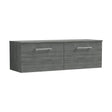 [BFLE522W2] Balterley Level Contemporary Bathroom Wall Hung 2-Drawer Vanity Unit with Worktop, Anthracite Woodgrain, 1200mm - Cutout