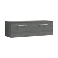 [BFLE522W2] Balterley Level Contemporary Bathroom Wall Hung 2-Drawer Vanity Unit with Worktop, Anthracite Woodgrain, 1200mm - Cutout