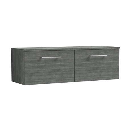 [BFLE522W2] Balterley Level Contemporary Bathroom Wall Hung 2-Drawer Vanity Unit with Worktop, Anthracite Woodgrain, 1200mm - Cutout