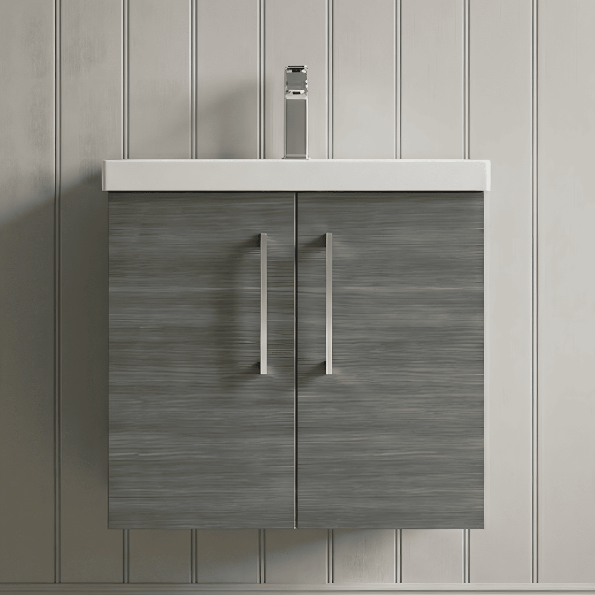 [BFLE5233A] Bramshall Contemporary 2 Door Wall Hung Vanity Basin Unit with Mid-Edge Basin, Choice of Size and Colour - Silo