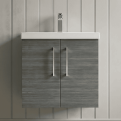 [BFLE5233A] Bramshall Contemporary 2 Door Wall Hung Vanity Basin Unit with Mid-Edge Basin, Choice of Size and Colour - Silo