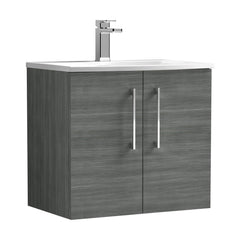 [BFLE523G] Balterley  Modern Bathroom 2 Soft Close Door Wall Hung Vanity & Basin, Anthracite, 600mm - Cutout