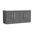 [BFLE523LBG2] Balterley Level 1200mm Wall Hung 4 Door Vanity Unit with Laminate Worktop for Contemporary Bathroom Storage - Anthracite Woodgrain - Cutout