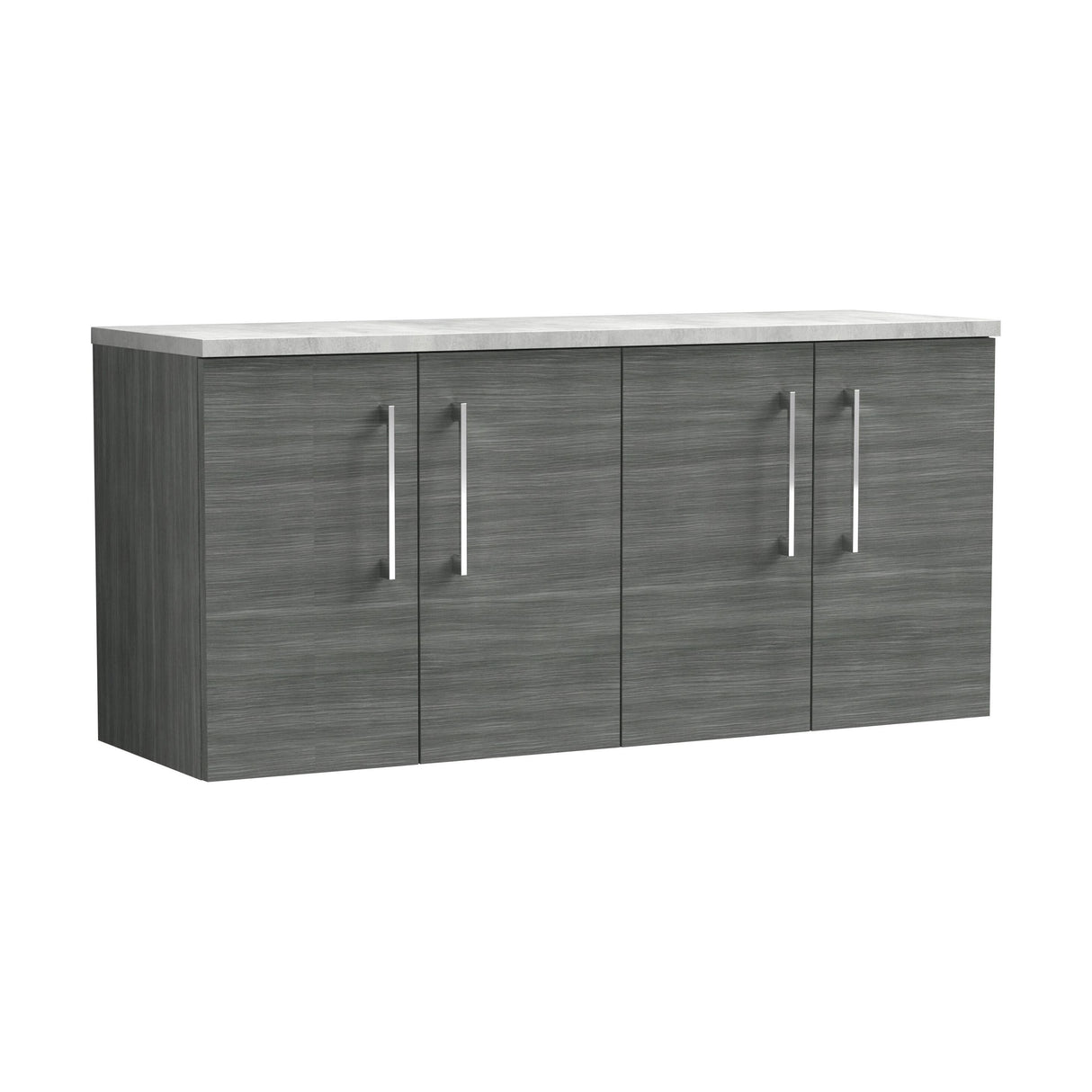 [BFLE523LBG2] Balterley Level 1200mm Wall Hung 4 Door Vanity Unit with Laminate Worktop for Contemporary Bathroom Storage - Anthracite Woodgrain - Cutout