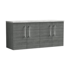 [BFLE523LBG2] Balterley Level 1200mm Wall Hung 4 Door Vanity Unit with Laminate Worktop for Contemporary Bathroom Storage - Anthracite Woodgrain - Cutout