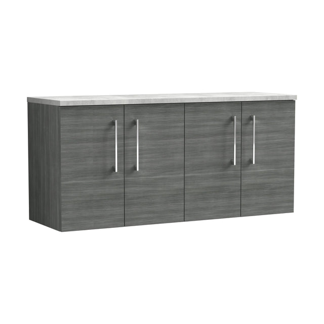 [BFLE523LBG2] Balterley Level 1200mm Wall Hung 4 Door Vanity Unit with Laminate Worktop for Contemporary Bathroom Storage - Anthracite Woodgrain - Cutout