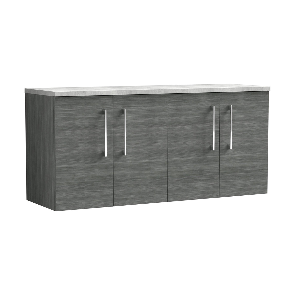 [BFLE523LBG2] Bramshall Wall Hung 4 Door Vanity Unit with Bellato Grey Laminate Worktop, 1200mm, Choice of Colour - Cutout