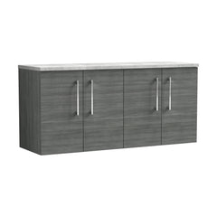 [BFLE523LBG2] Bramshall Wall Hung 4 Door Vanity Unit with Bellato Grey Laminate Worktop, 1200mm, Choice of Colour - Cutout