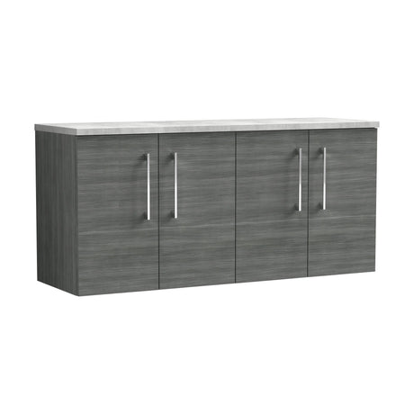 [BFLE523LBG2] Bramshall Wall Hung 4 Door Vanity Unit with Bellato Grey Laminate Worktop, 1200mm, Choice of Colour - Cutout