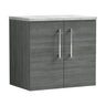 [BFLE523LBG] Bramshall Wall Hung 2 Door Vanity Unit with Bellato Grey Laminate Worktop, 600mm, Choice of Colour - Cutout