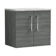 [BFLE523LBG] Balterley Level 600mm Wall Hung 2 Door Vanity Unit with Laminate Worktop for Contemporary Bathroom Storage - Anthracite Woodgrain - Cutout