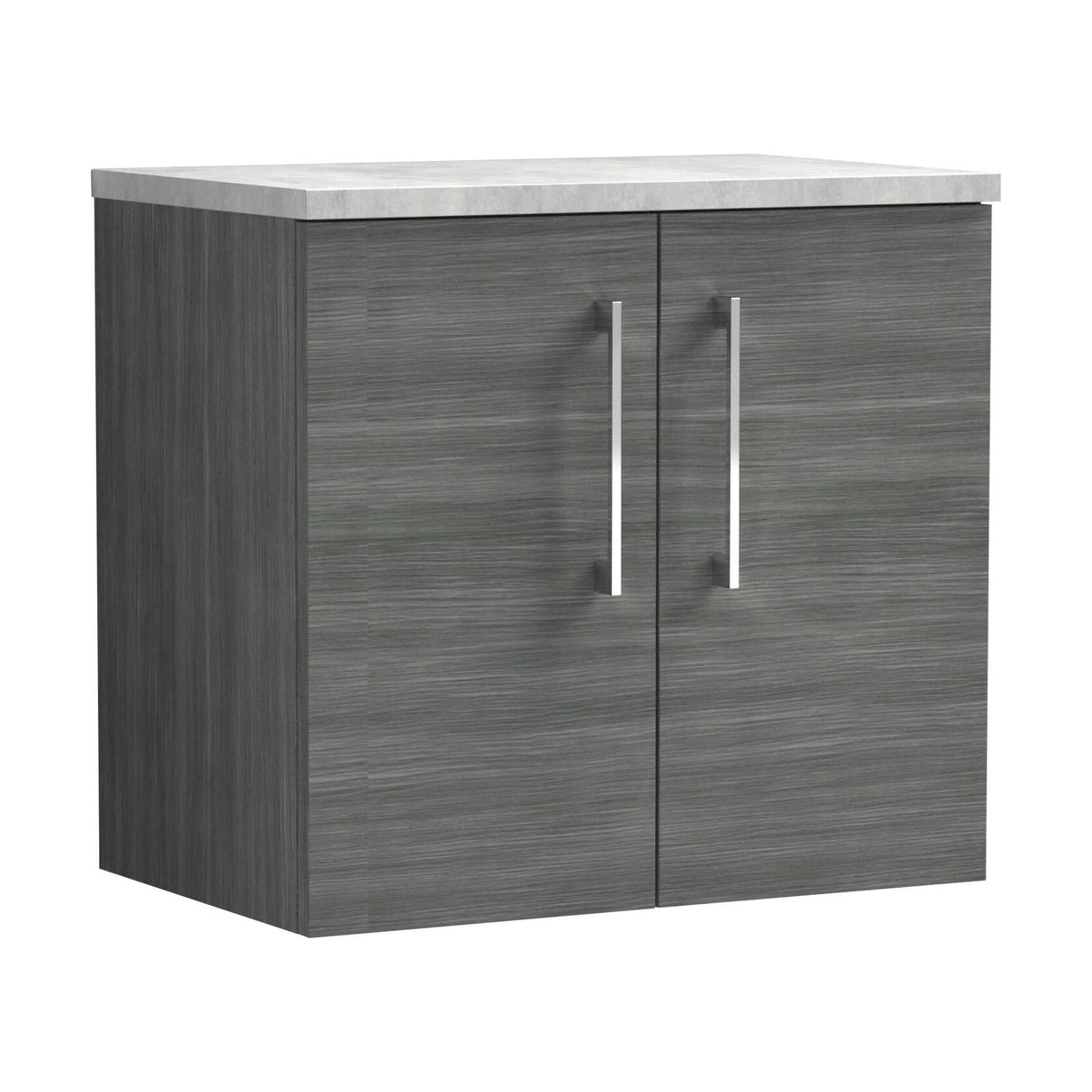 [BFLE523LBG] Balterley Level 600mm Wall Hung 2 Door Vanity Unit with Laminate Worktop for Contemporary Bathroom Storage - Anthracite Woodgrain - Cutout