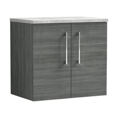 [BFLE523LBG] Balterley Level 600mm Wall Hung 2 Door Vanity Unit with Laminate Worktop for Contemporary Bathroom Storage - Anthracite Woodgrain - Cutout
