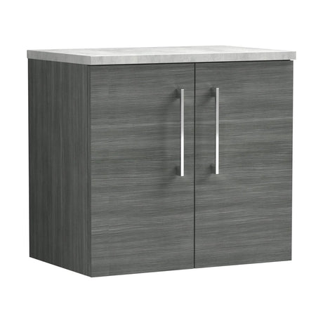[BFLE523LBG] Balterley Level 600mm Wall Hung 2 Door Vanity Unit with Laminate Worktop for Contemporary Bathroom Storage - Anthracite Woodgrain - Cutout