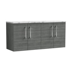 [BFLE523LCM2] Bramshall Contemporary 4 Door Wall Hung Vanity Unit with Carrera Marble Laminate Worktop, 1200mm, Choice of Colour - Cutout