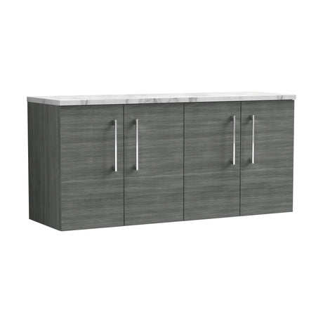 [BFLE523LCM2] Bramshall Contemporary 4 Door Wall Hung Vanity Unit with Carrera Marble Laminate Worktop, 1200mm, Choice of Colour - Cutout