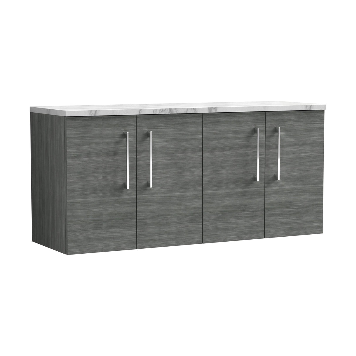 [BFLE523LCM2] Balterley Level 1200mm Wall Hung 2 Door Vanity Unit with Laminate Worktop for Modern Bathroom Storage - Anthracite Woodgrain - Cutout