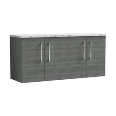 [BFLE523LCM2] Balterley Level 1200mm Wall Hung 2 Door Vanity Unit with Laminate Worktop for Modern Bathroom Storage - Anthracite Woodgrain - Cutout